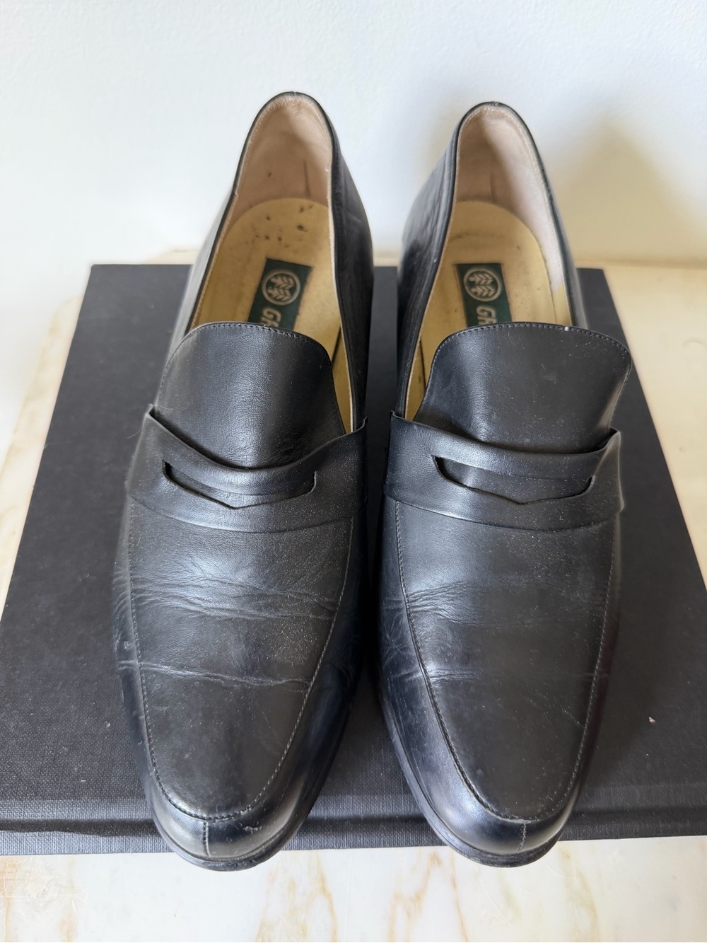 Women's Black Leather Slip-On Loafers